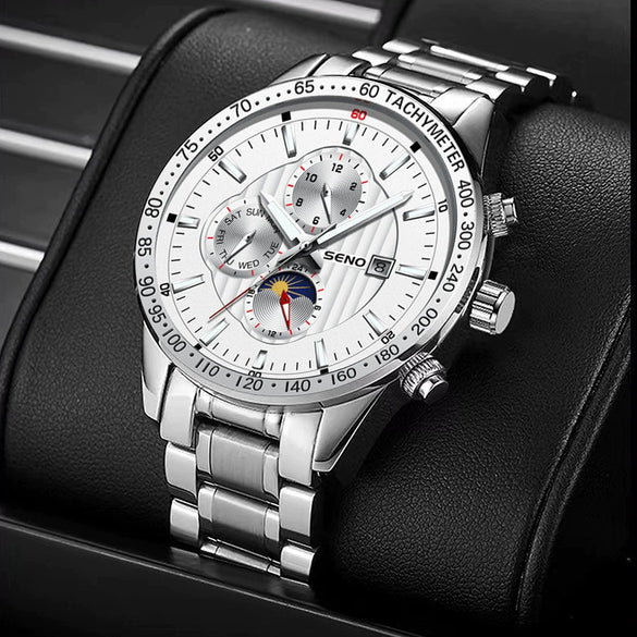 Wholesale Men's Fashion Quartz Watches With Luminous Calendar Waterproof Round Dial Alloy Case And Strap Stainless Steel Clasp Coated Glass Mirror Printed Logo Spiral Crown