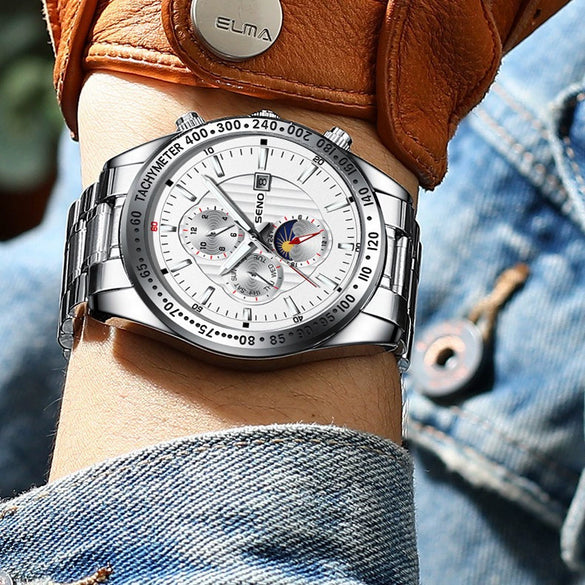 Wholesale Men's Fashion Quartz Watches With Luminous Calendar Waterproof Round Dial Alloy Case And Strap Stainless Steel Clasp Coated Glass Mirror Printed Logo Spiral Crown