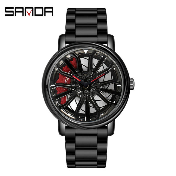 Wholesale Men's Fashionable Cut Out Quartz Watch Alloy Case Stainless Steel Band Round Dial