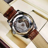 Wholesale Men's Fully Automatic Mechanical Watch With Round Dial Alloy Case Genuine Leather Strap Stainless Steel Buckle Mineral Reinforced Glass Mirror