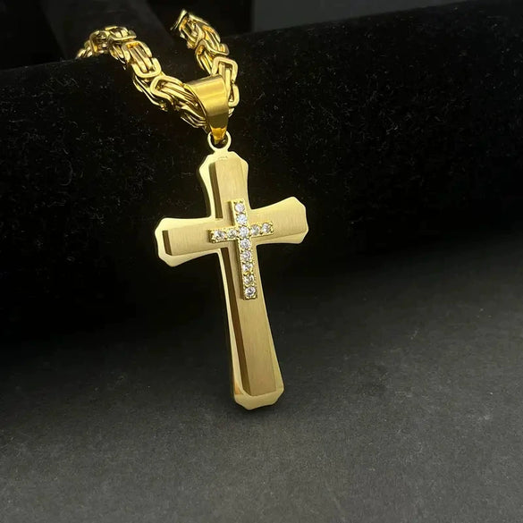 Wholesale Men's Geometric Titanium Steel Necklace Set With Diamonds Cuban Accessories