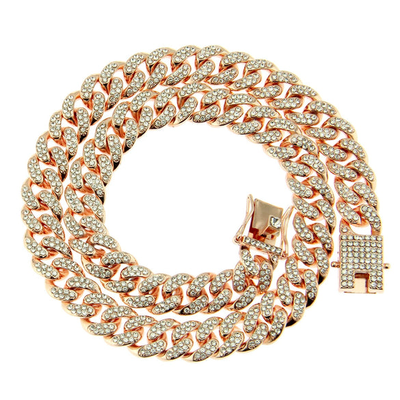 Wholesale Men's Hiphop Alloy Cuban Chain Necklace With Diamond Design