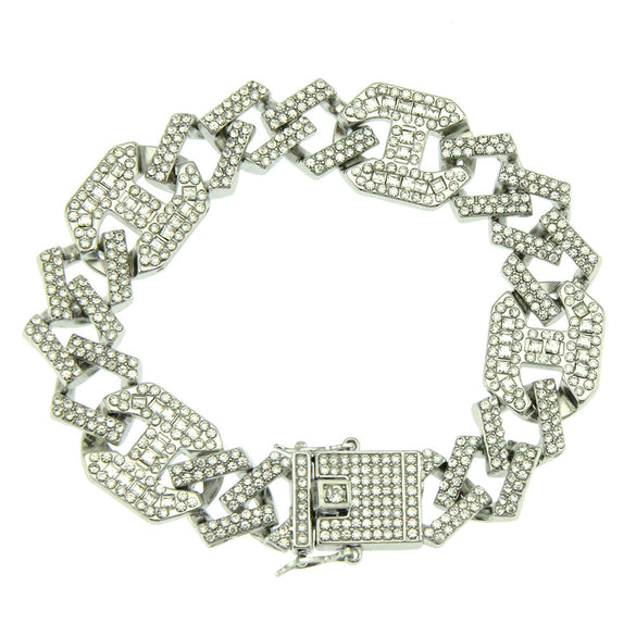 Wholesale Men's Hiphop Alloy Geometric Diamondinlaid Cuban Bracelet With Japanese Buckle