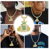 Wholesale Men's Hiphop Copper Dollar Bill Design Zirconia Inlay Stackable Coin Pendant Necklace