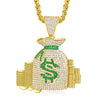 Wholesale Men's Hiphop Copper Dollar Bill Design Zirconia Inlay Stackable Coin Pendant Necklace