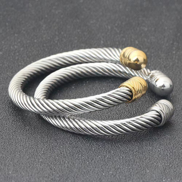 Wholesale Men's Hiphop Punk Polished Electroplated Stainless Steel Opening Bracelet Jewelry