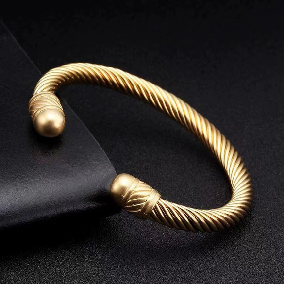 Wholesale Men's Hiphop Punk Polished Electroplated Stainless Steel Opening Bracelet Jewelry