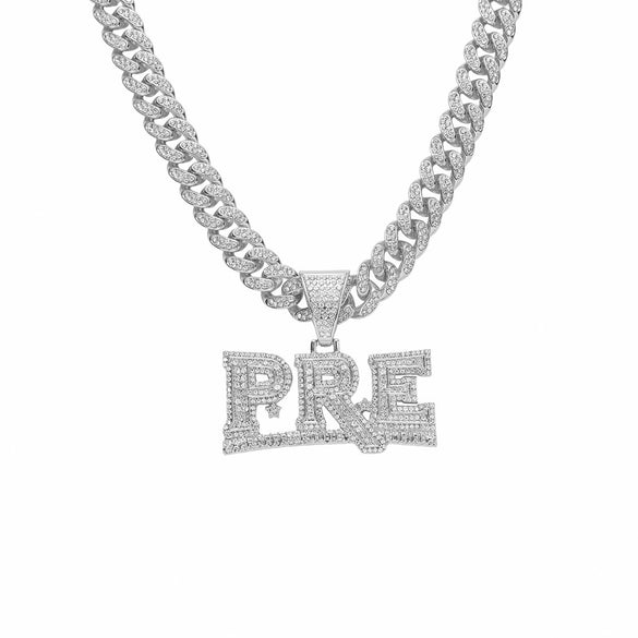 Wholesale Men's Hiphop Style Alloy Pendant Necklace With Diamond Letter Pattern And Cuban Chain