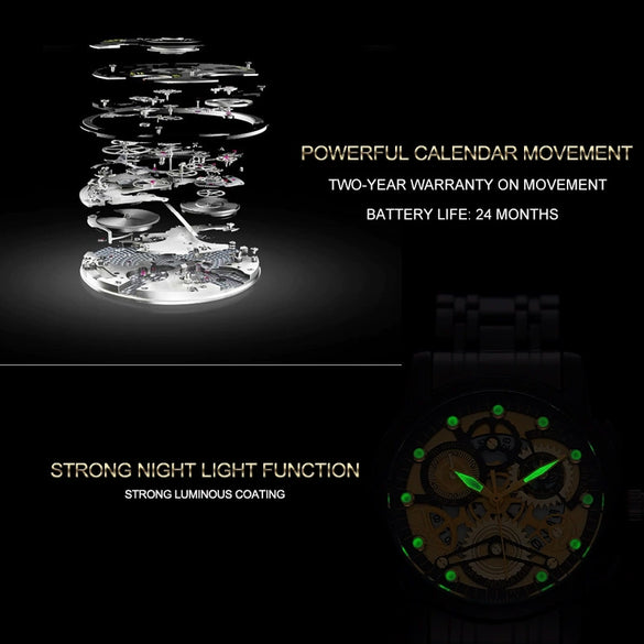 Wholesale Men's Hollow Waterproof Luminous Wrist Watch Metal Case Stainless Steel Strap Round Dial