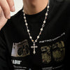 Wholesale Men's Jewelry Hiphop Style Cross Necklace With Imitation Pearl And Crystal Made Of Zinc Alloy Geometric Pattern Handmade