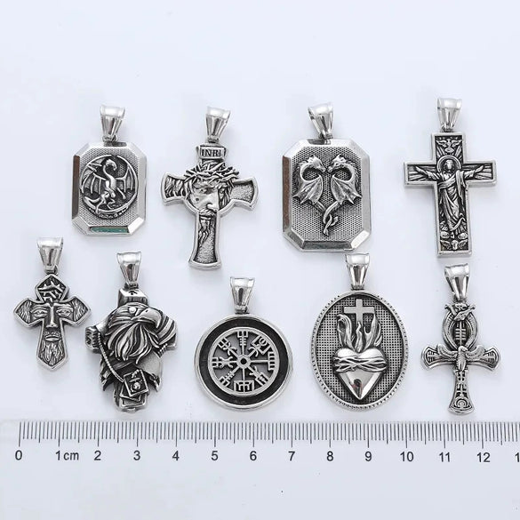 Wholesale Men's Jewelry Retro Flame Cross Animal Zodiac Geometric Stainless Steel Electroplated Pendant