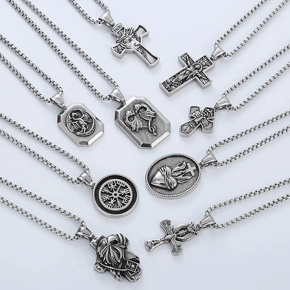 Wholesale Men's Jewelry Retro Flame Cross Animal Zodiac Geometric Stainless Steel Electroplated Pendant
