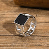Wholesale Men's Jewelry Stainless Steel Punk Square Geometric Glass Stone Chain Ring Polished