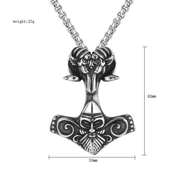 Wholesale Men's Jewelry Viking Style Stainless Steel Goat Head Thor's Hammer Necklace Pendant With Electroplating