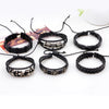 Wholesale Men's Leather Bracelet Sixpiece Set Real Cowhide Metal Skull Geometric Weaving Style