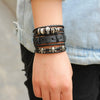Wholesale Men's Leather Bracelet Sixpiece Set Real Cowhide Metal Skull Geometric Weaving Style