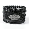 Wholesale Men's Leather Woven Geometric Retro Inlaid Alloy Bracelet