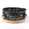 Wholesale Men's Leather Woven Geometric Retro Inlaid Alloy Bracelet