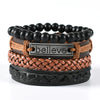 Wholesale Men's Leather Woven Geometric Retro Inlaid Alloy Bracelet