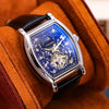Wholesale Men's Leisure Fully Automatic Mechanical Barrel Shaped Watch With Round Dial Alloy Case Genuine Leather Strap And Stainless Steel Pin Buckle