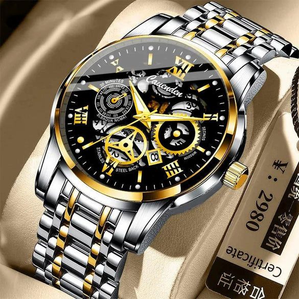 Wholesale Men's Leisure Waterproof Luminous Hollow Quartz Watch With Alloy Strap And Case Mineral Reinforced Glass Mirror And Stainless Steel Buckle