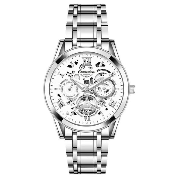 Wholesale Men's Leisure Waterproof Luminous Hollow Quartz Watch With Alloy Strap And Case Mineral Reinforced Glass Mirror And Stainless Steel Buckle