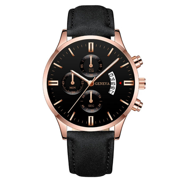 Wholesale Men's Metal Case Leather Strap Quartz Watch With Round Dial And Fashion Style
