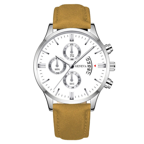Wholesale Men's Metal Case Leather Strap Quartz Watch With Round Dial And Fashion Style