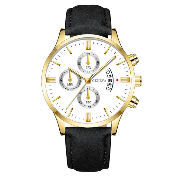 Wholesale Men's Metal Case Leather Strap Quartz Watch With Round Dial And Fashion Style
