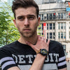Wholesale Men's Multifunction Chronograph Calendar Watch Alloy Case Genuine Leather Strap Round Dial