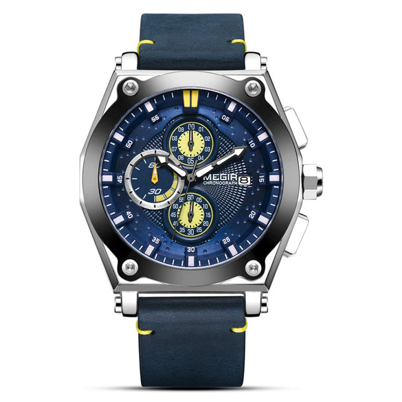 Wholesale Men's Multifunction Chronograph Calendar Watch Alloy Case Genuine Leather Strap Round Dial