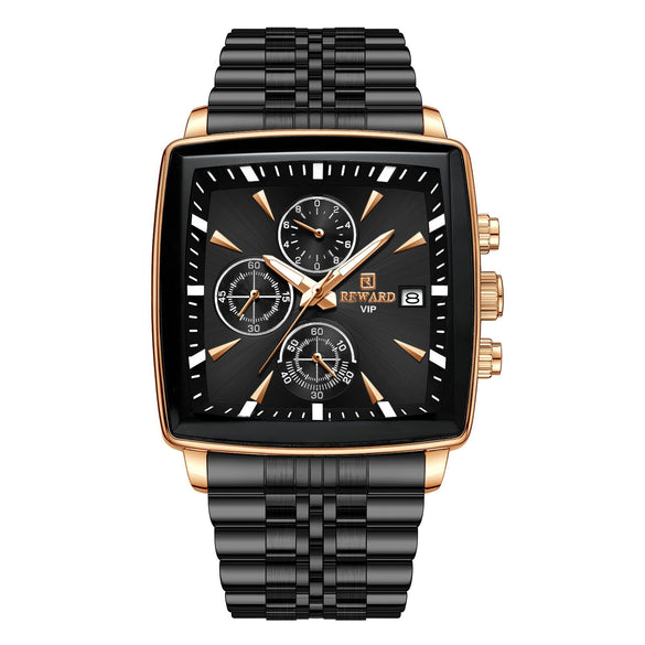 Wholesale Men's Multifunction Chronograph Waterproof Calendar Watch With Solid Stainless Steel Band Rectangular Dial And Mineral Reinforced Glass Mirror