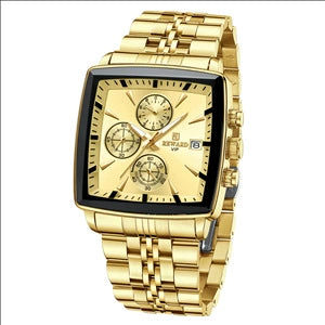 Wholesale Men's Multifunction Chronograph Waterproof Calendar Watch With Solid Stainless Steel Band Rectangular Dial And Mineral Reinforced Glass Mirror