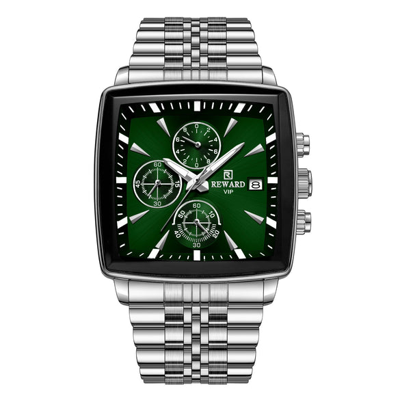 Wholesale Men's Multifunction Chronograph Waterproof Calendar Watch With Solid Stainless Steel Band Rectangular Dial And Mineral Reinforced Glass Mirror