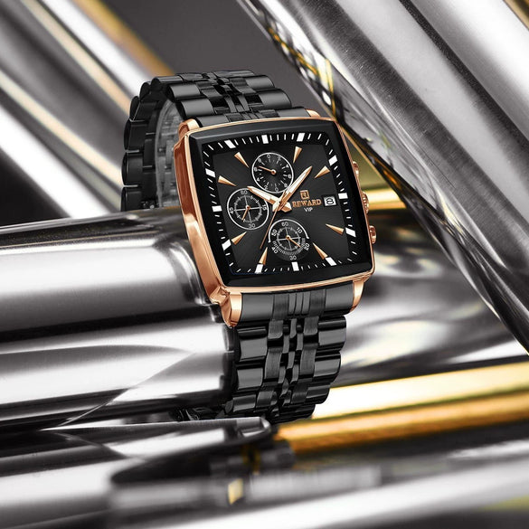 Wholesale Men's Multifunction Chronograph Waterproof Calendar Watch With Solid Stainless Steel Band Rectangular Dial And Mineral Reinforced Glass Mirror