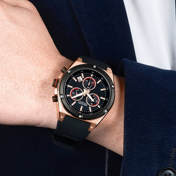 Wholesale Men's Multifunctional Sports Chronograph Silicone Quartz Watch With Alloy Case And Mineral Strengthened Glass Mirror Round Dial