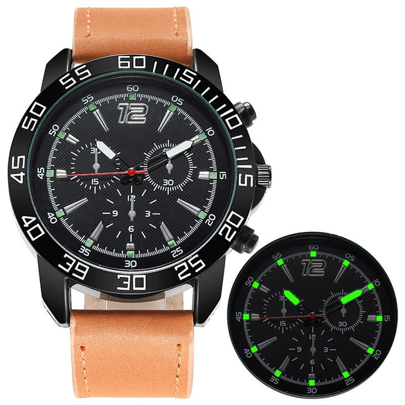 Wholesale Men's Outdoor Multifunctional Sports Quartz Watch Alloy Case Imitation Leather Strap Round Dial