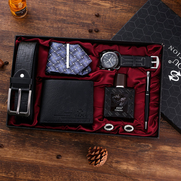 Wholesale Men's 6 Piece Set With Pu Material Modern And Simple Quartz Watch Gift Suit Wallet Belt Perfume