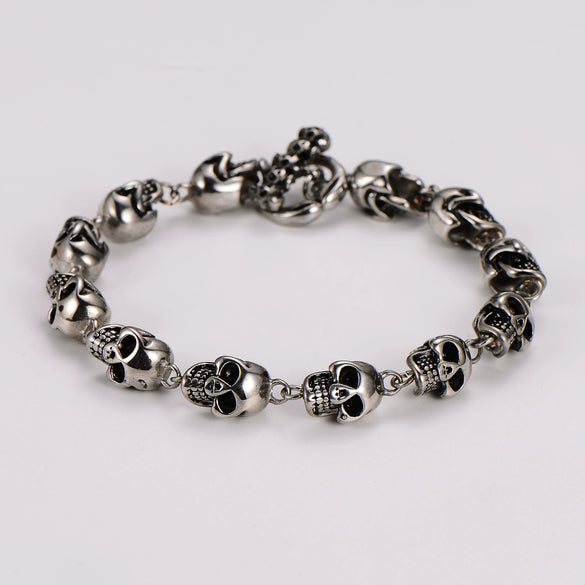 Wholesale Men's Punk Geometric Stainless Steel Electroplated Skull Head Bracelet