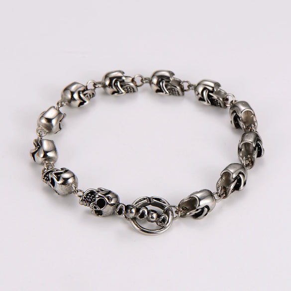 Wholesale Men's Punk Geometric Stainless Steel Electroplated Skull Head Bracelet