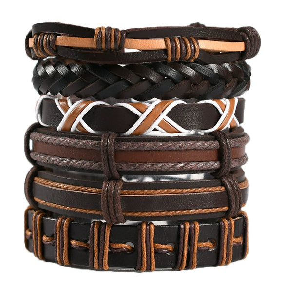 Wholesale Men's Punk Style Handwoven Leather Bracelet With Owl Wings Pattern