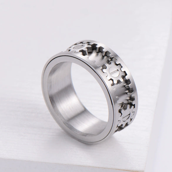 Wholesale Men's Pure Handmade Geometric Rotatable Gear Ring Made Of Titanium Steel