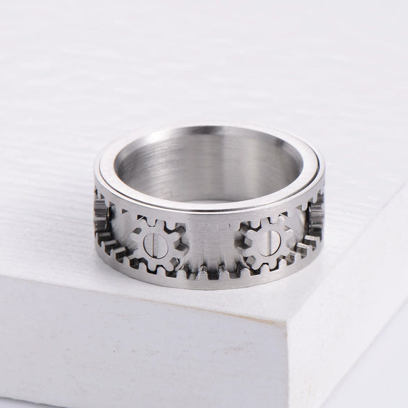 Wholesale Men's Pure Handmade Geometric Rotatable Gear Ring Made Of Titanium Steel