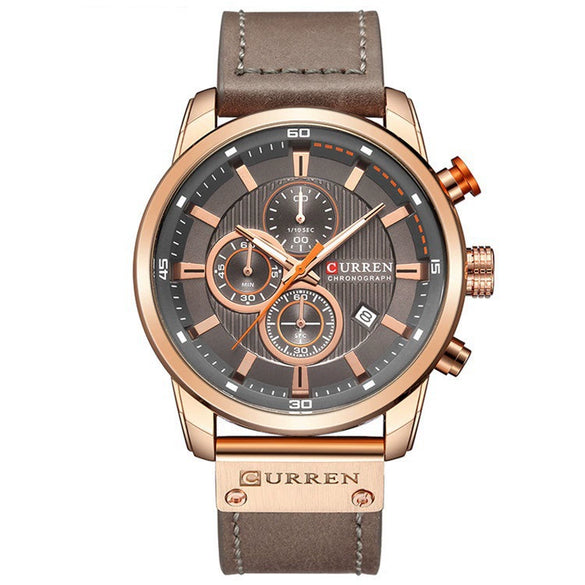 Wholesale Men's Quartz Watch Multifunctional Waterproof Leather Strap Glass Mirror Alloy Case Stainless Steel Clasp Round Dial Leisure Style