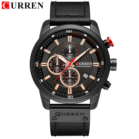 Wholesale Men's Quartz Watch Multifunctional Waterproof Leather Strap Glass Mirror Alloy Case Stainless Steel Clasp Round Dial Leisure Style