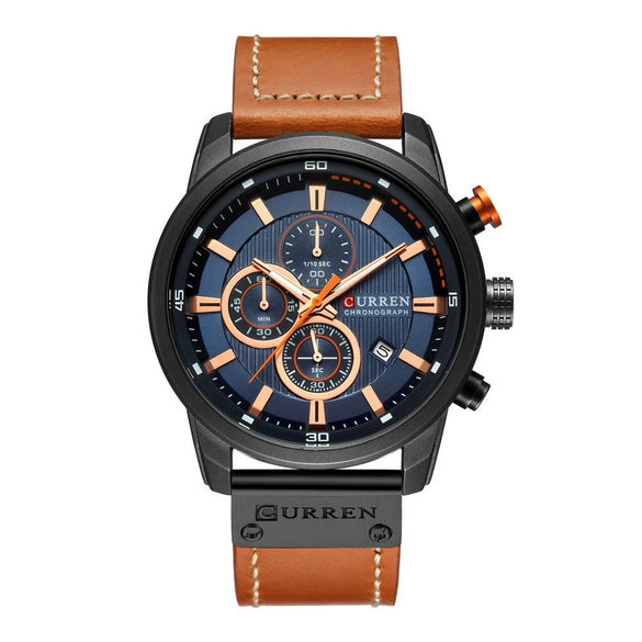 Wholesale Men's Quartz Watch Multifunctional Waterproof Leather Strap Glass Mirror Alloy Case Stainless Steel Clasp Round Dial Leisure Style