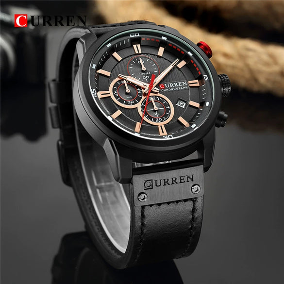 Wholesale Men's Quartz Watch Multifunctional Waterproof Leather Strap Glass Mirror Alloy Case Stainless Steel Clasp Round Dial Leisure Style