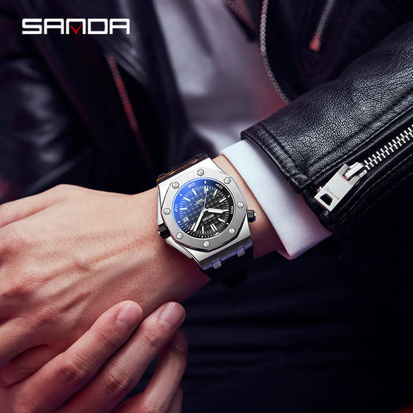Wholesale Men's Quartz Watch With Calendar Fashion Stereo Plaid Zinc Alloy Case Silicone Strap Mineral Strengthened Blue Light Glass Mirror Round Dial