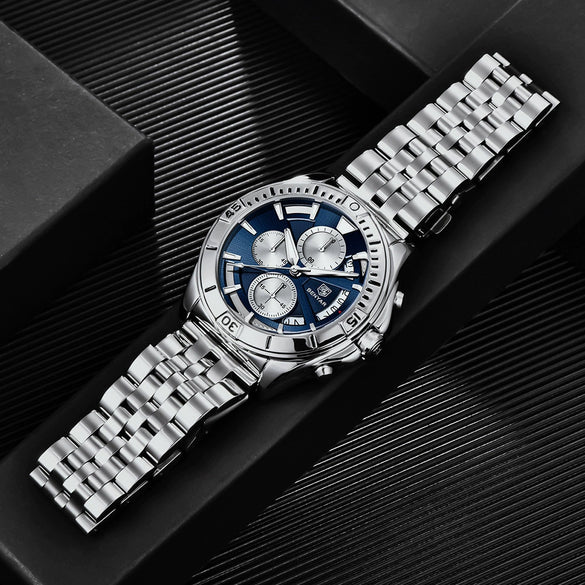 Wholesale Men's Quartz Watch With Fashion Style Waterproof Luminous Alloy Case Stainless Steel Strap And Buckle Round Dial Mineral Strengthened Glass Mirror