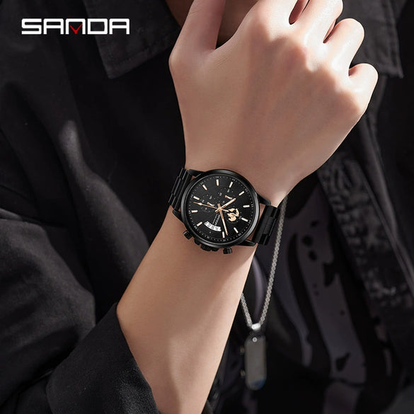 Wholesale Men's Quartz Watch Zinc Alloy Case Steel Belt Round Dial Waterproof Leisure Style